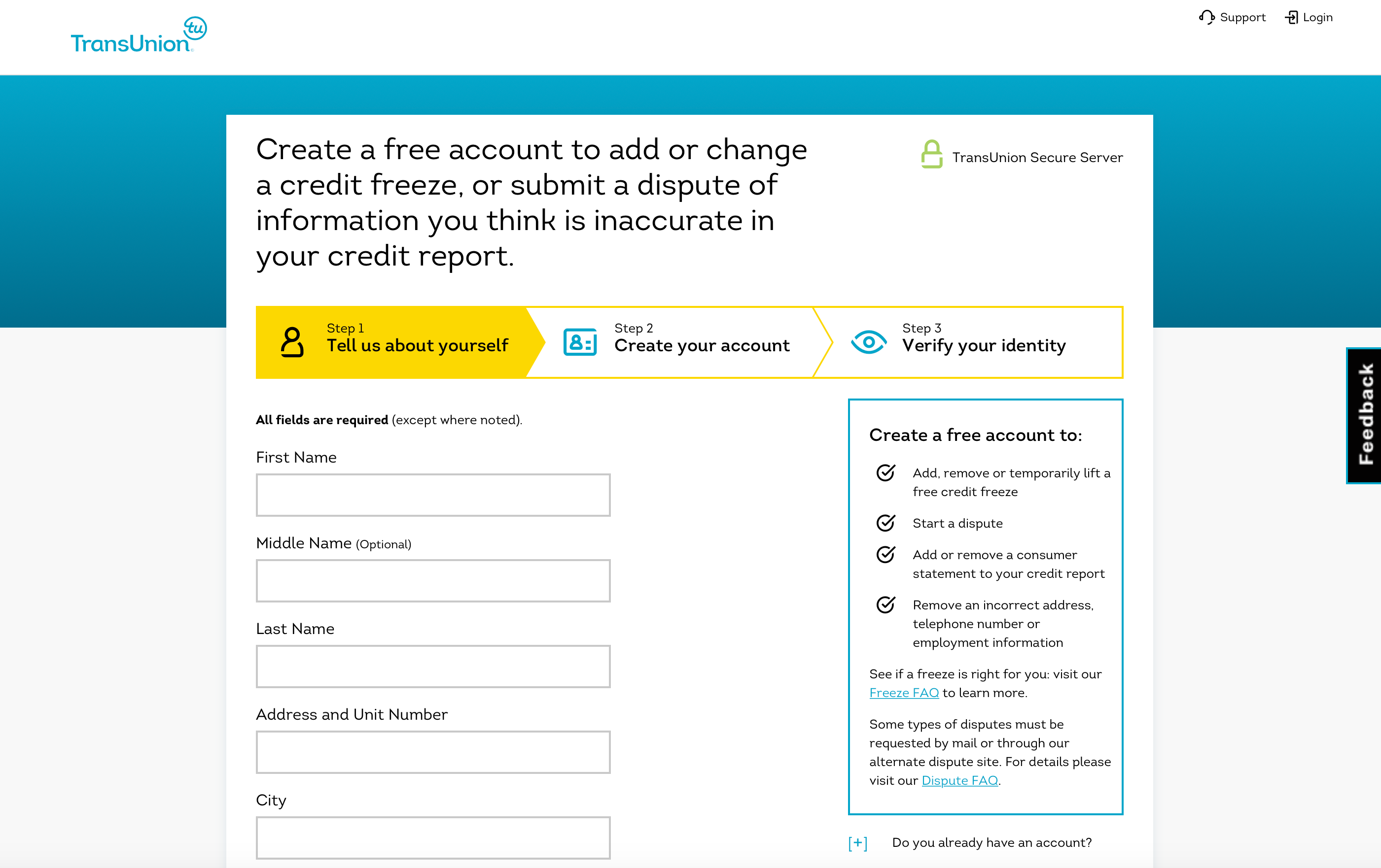 transunion credit freeze fee pay by check